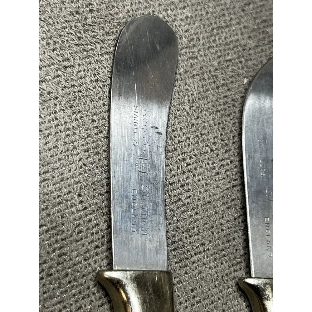VTG Regent Sheffield Cutlery Stainless Steel Cheese Knives Bakelite Flowers